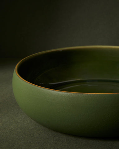 stoneware shallow bowl matte green