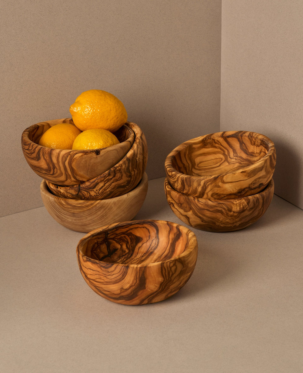 Natural Olive Wood Snack Bowls